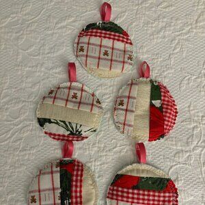 Set of 5 Fabric Christmas Tree Ornaments